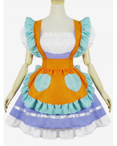 En Lolita Set Color Block Ruffle Lolita Jumper Skirt With Apron Sets Maid Daily Casual Tea Party