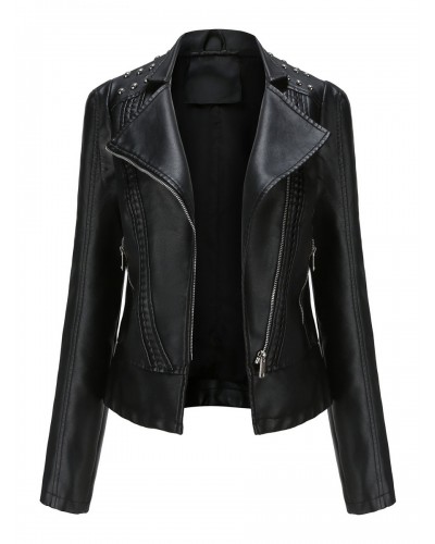 Women's Jacket PU Leather Short Outerwear Moto Spring Fall Winter