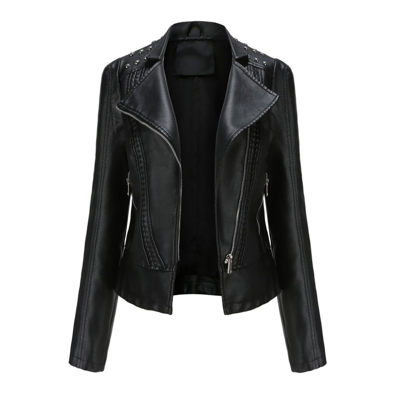 Women's Jacket PU Leather Short Outerwear Moto Spring Fall Winter