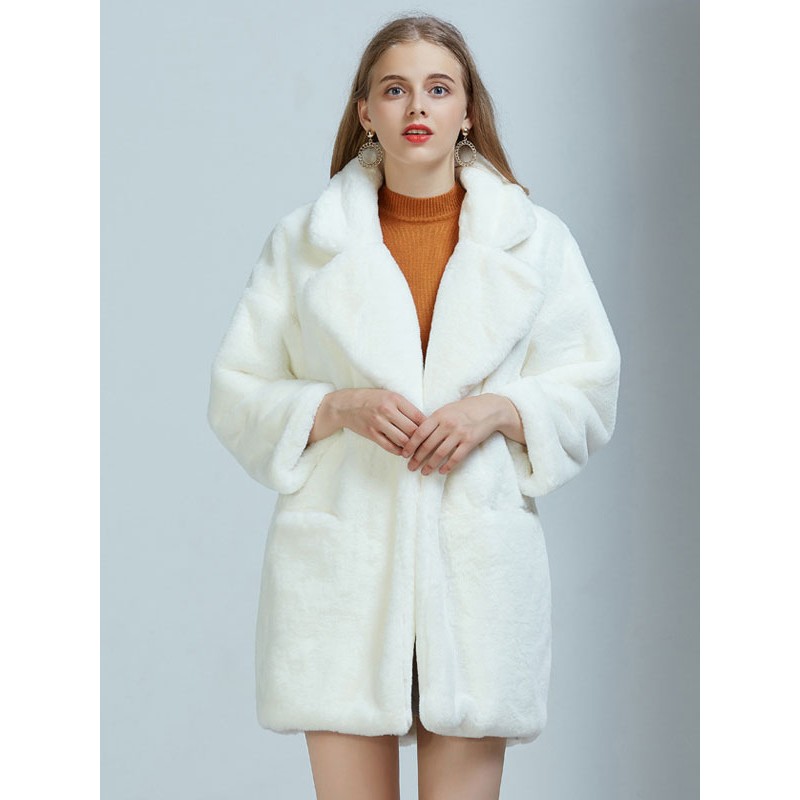 Faux Fur Coats For Women White Winter Outerwear Casual