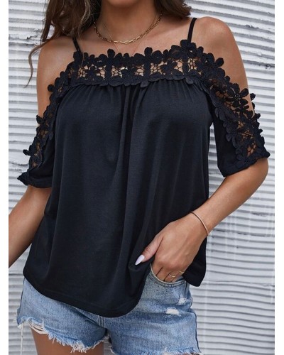 Sexy Top For Women Bateau Neck Half Sleeves Cut Out Summer Tops