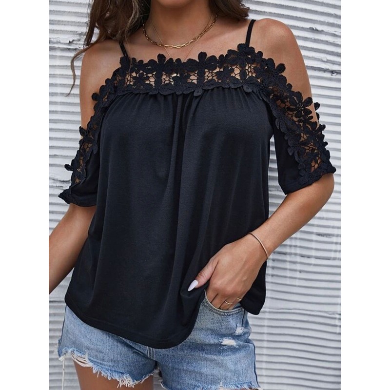 Sexy Top For Women Bateau Neck Half Sleeves Cut Out Summer Tops