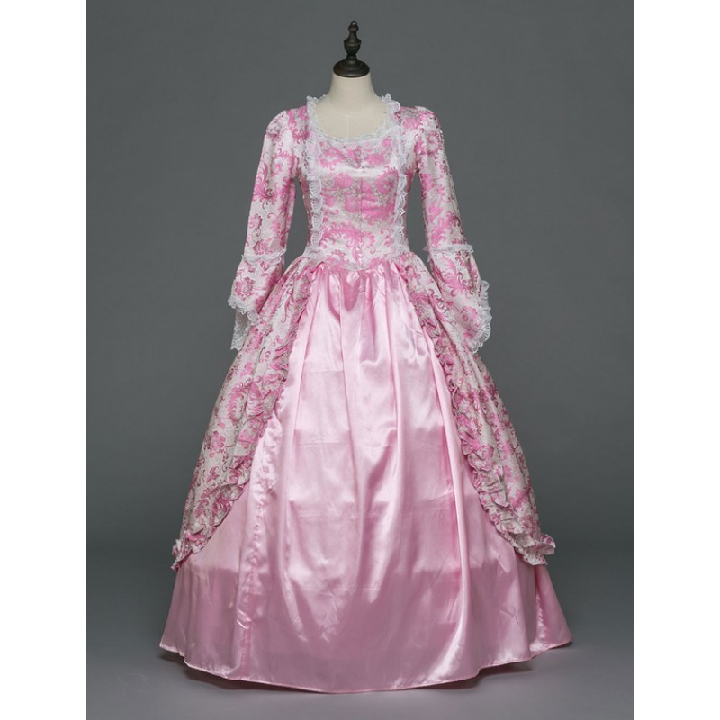 Women Victorian Dress Costume 's Rococo Ball Gowns Pink Ruffle Long Sleeves Royal Victoria Era Clothing Princess Retro Costumes Dress Halloween Sets ROCOCO