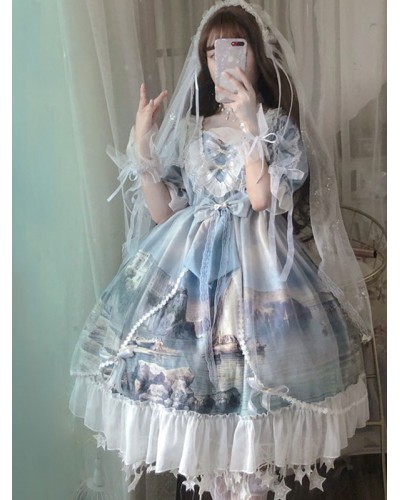 Lolita Wedding Dress Swan Princess Castle Half Sleeves Lolita One Piece Dresses Sweet Spring Summer Fall Daily Casual