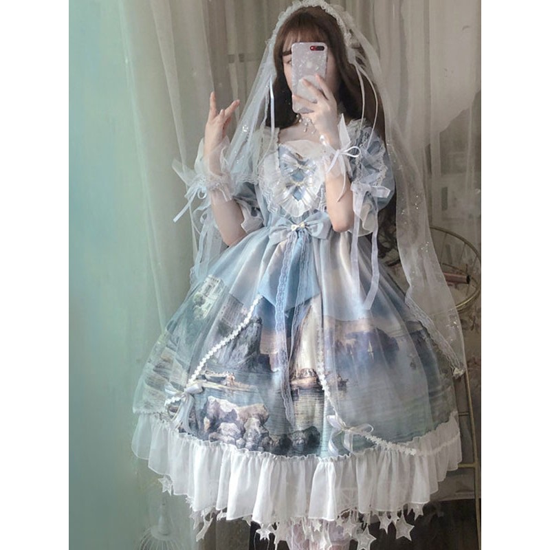 Lolita Wedding Dress Swan Princess Castle Half Sleeves Lolita One Piece Dresses Sweet Spring Summer Fall Daily Casual