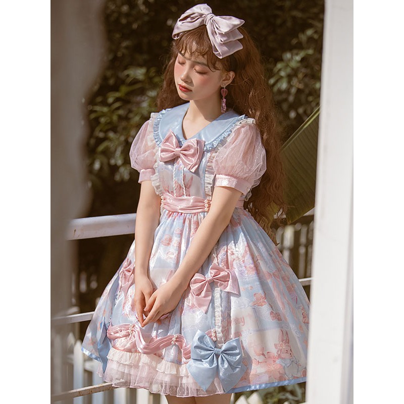 Sweet Lolita Dress Polyester Short Sleeves Dress