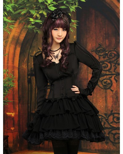 Classic Ruffles Long Sleeves Black Lolita Outfits Classic  Traditional