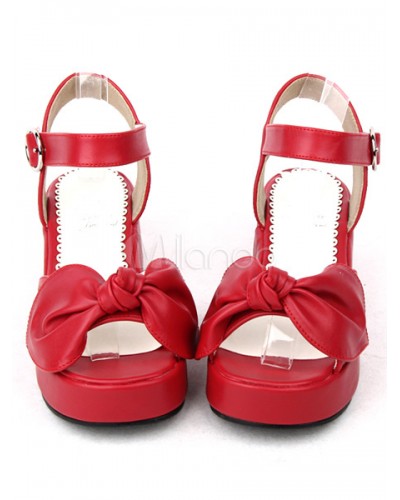 Sweet Lolita Sandals Platform Shoes Bow Decor Ankle Strap Buckle