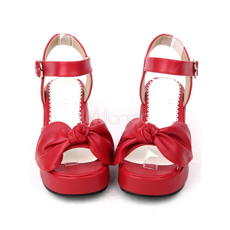 Sweet Lolita Sandals Platform Shoes Bow Decor Ankle Strap Buckle