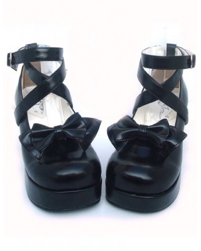 Sweet Lolita Shoes Chunky Heel Black Bow Lolita Shoes