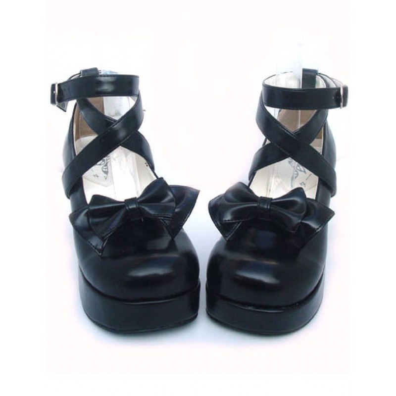 Sweet Lolita Shoes Chunky Heel Black Bow Lolita Shoes