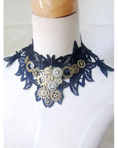 Lolita Necklace Lace Metal Detail Two Tone Lolita Choker Steampunk