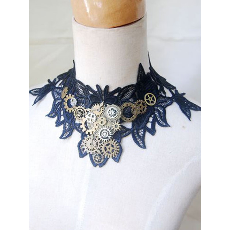 Lolita Necklace Lace Metal Detail Two Tone Lolita Choker Steampunk