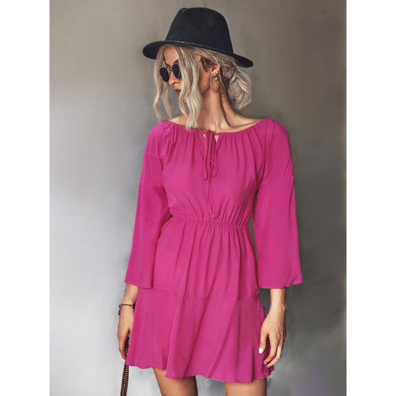 Mini Dresses Tie Neck Long Sleeves Flare Street Skater Dress Sweet Casual Daily Casual Street Wear Dating