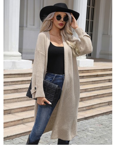 Sweaters Cardigans Khaki Long Sleeves Fall Outerwear Casual