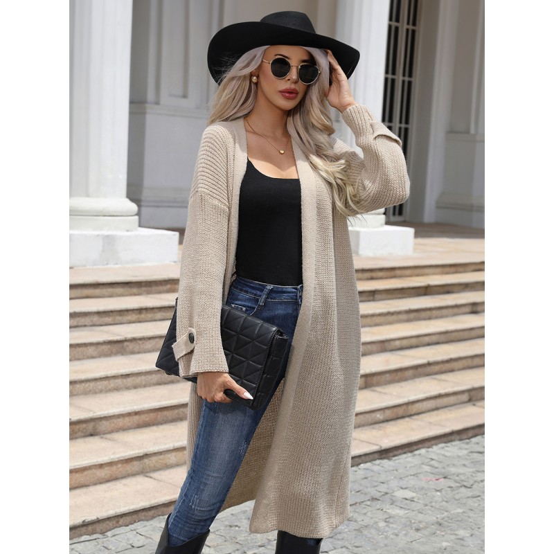 Sweaters Cardigans Khaki Long Sleeves Fall Outerwear Casual