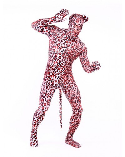 Morph Suit Red Leopard Style Catsuit Lycra Spandex With Mouth And Eyes Opened Bodysuit