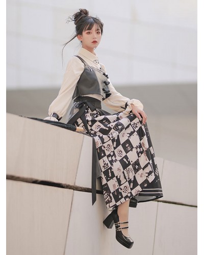 Classical Lolita Dress Polyester Bows Long Sleeves Lolita Dresses Checkerboard Pattern Black