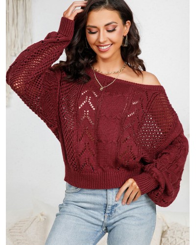 Pullovers For Women Burgundy Cut Out Long Sleeves Oversized Sweaters Casual Daily Casual Field Party