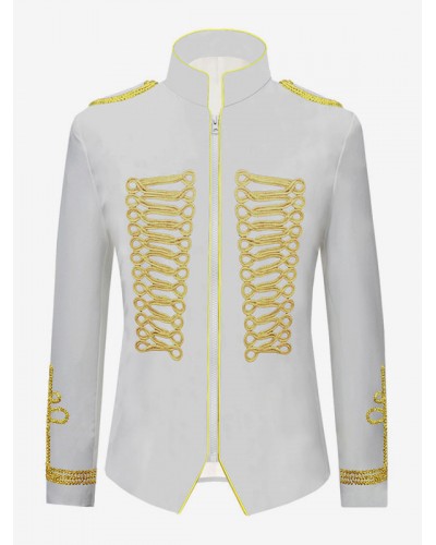 Men White Top Long Sleeves Polyester Polyester Fiber Overcoat Retro Costumes For Man Tops Vintage Royal