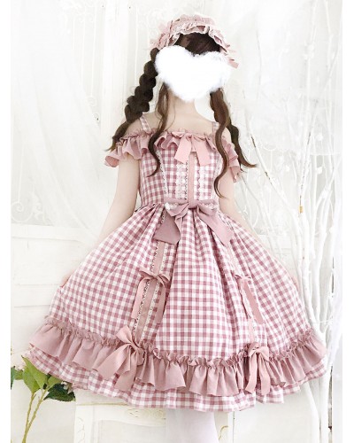 Lolita JSK Dress Lolita Burgundy Long Sleeves Bows Lolita Jumper Skirts Sweet Spring Fall Tea Party