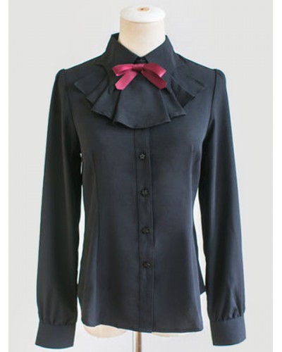 Classic Lolita Shirt Ruffle Bowknot Button Chiffon Black Lolita Blouse Spring Fall