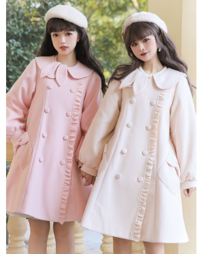 Lolita Coats Pink Coat Ruffles Overcoat Polyester Lolita Outwears Sweet ROCOCO Fall Winter