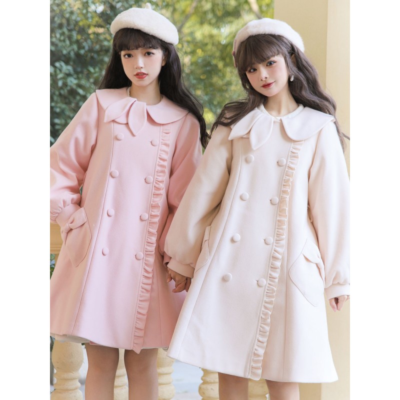 Lolita Coats Pink Coat Ruffles Overcoat Polyester Lolita Outwears Sweet ROCOCO Fall Winter