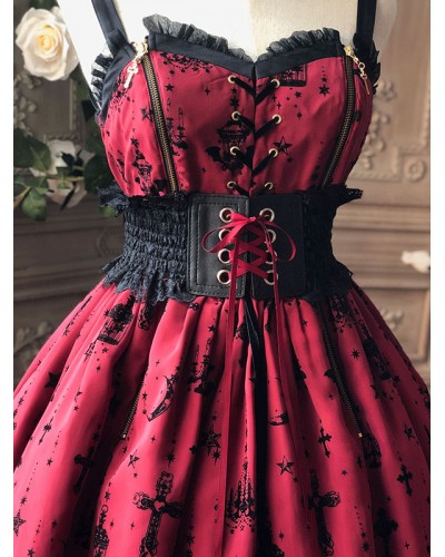 Burgundy Lolita Girdle Lace Up Color Block Polyester Miscellaneous Lolita Accessories Daily Casual