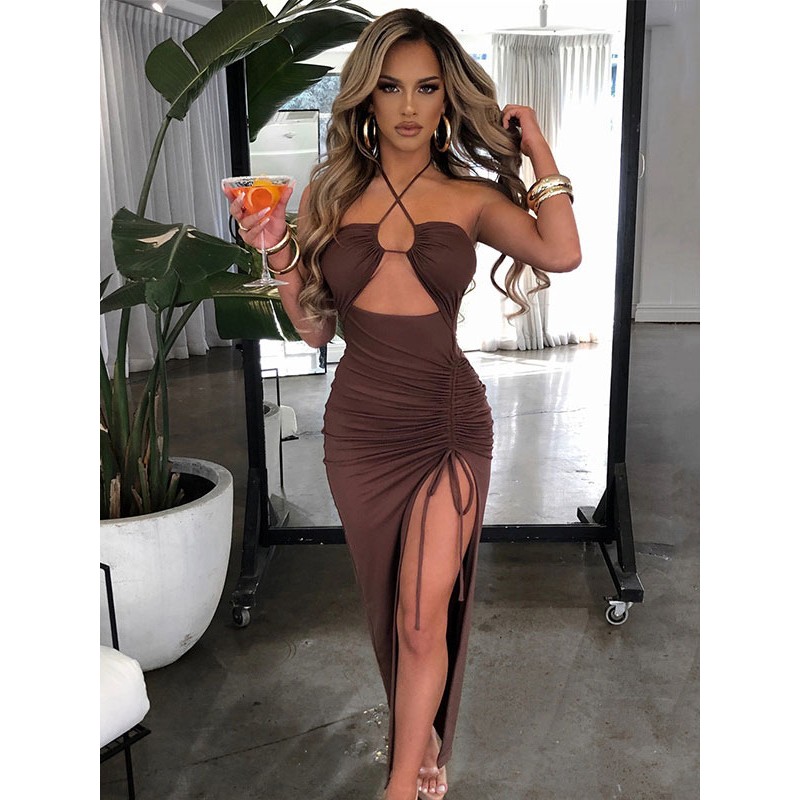 Birthday Bodycon Dresses Burgundy Embellished Collar Cut Out Open Shoulder Sexy Sleeveless Pencil Dress Summer