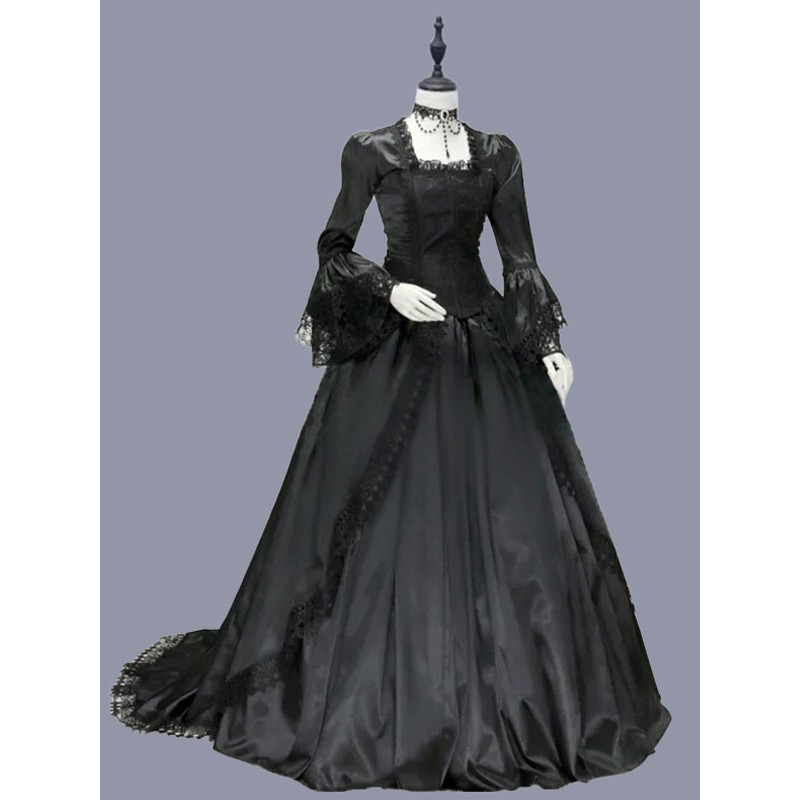 Women Black Costumes 's Ruffles Lace Polyester Marie Antoinette Costume Dress Masquerade Ball Gown Tunic Retro Gothic