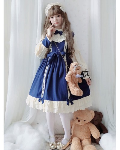 Sweet Lolita OP Dress Honey Girl Bows Burgundy Bow Long Sleeves Lolita One Piece Dresses Spring Fall Daily Casual