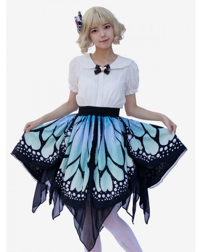 Harajuku Fashion Lolita Skirt Butterfly Ruffles As Image Floral Print Lolita Skirts