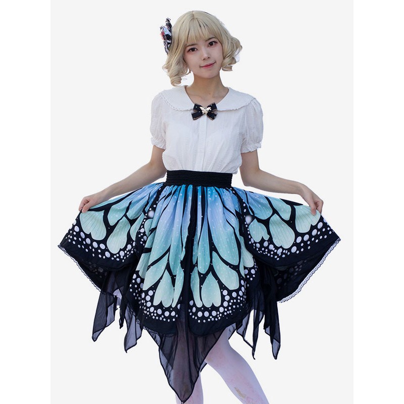 Harajuku Fashion Lolita Skirt Butterfly Ruffles As Image Floral Print Lolita Skirts