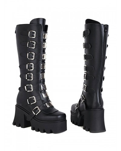 Lolita Boots Round Toe PU Leather Black Lolita Footwear