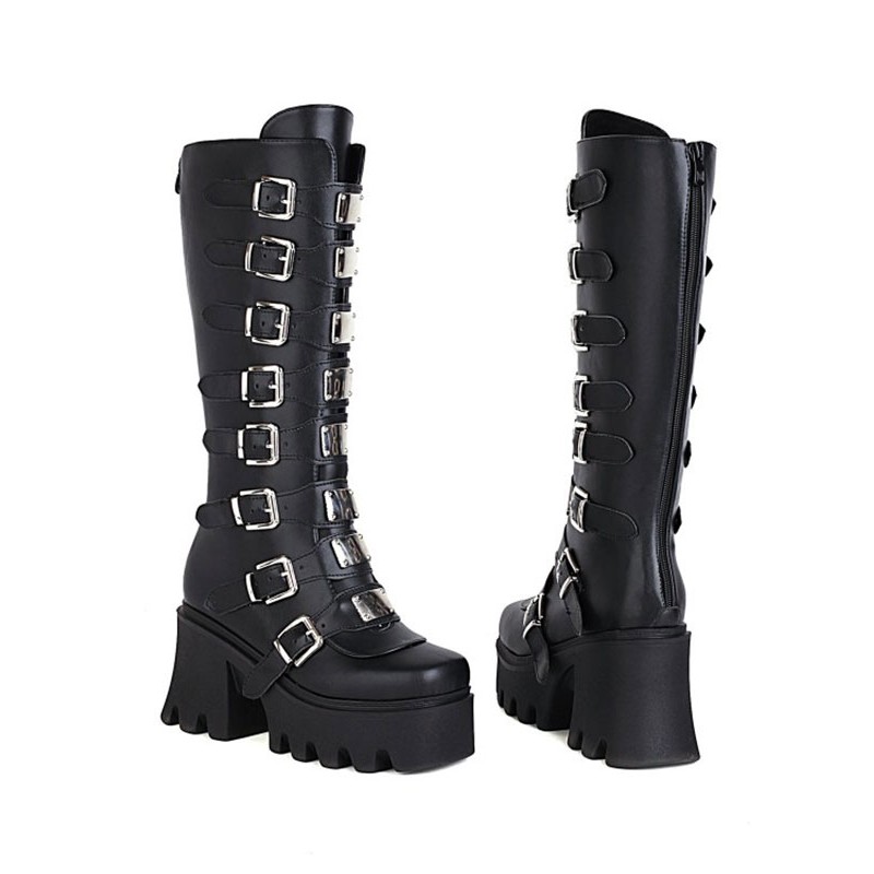 Lolita Boots Round Toe PU Leather Black Lolita Footwear