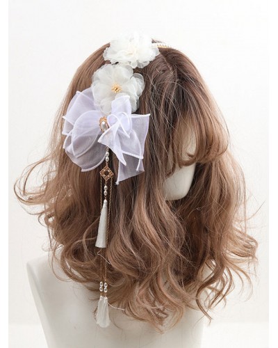 Style Lolita Burgundy Fringe Flowers Headwear Polyester Fiber Miscellaneous Accessories Sweet ROCOCO Daily Casual Tea Party