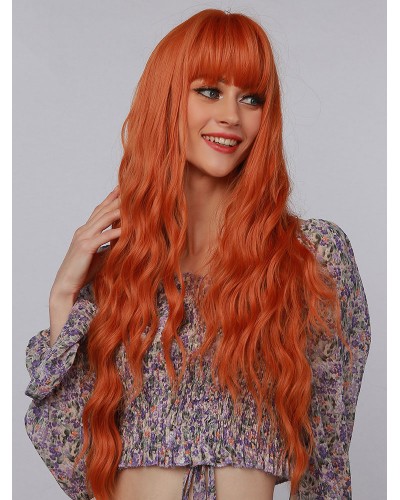 Women Long Wig Orange Curly Heat-Resistant Fiber Tousled Long Synthetic Wigs Chic  Modern