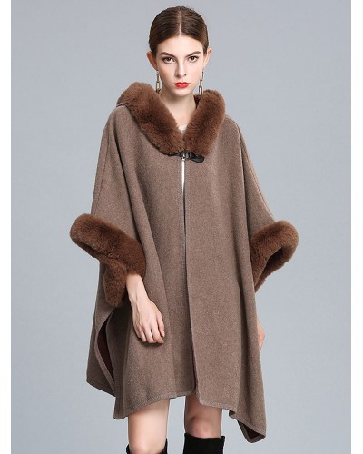 Women Cloak Cape Hooded Faux Fur Fall Poncho Coat 2023 Casual Street Wear Office  Career