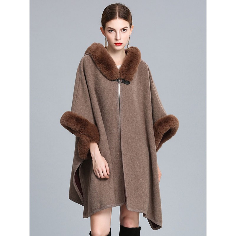 Women Cloak Cape Hooded Faux Fur Fall Poncho Coat 2023 Casual Street Wear Office  Career