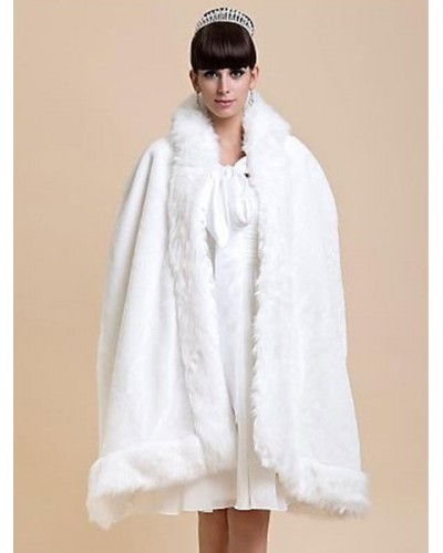 White Cloak Cape Faux Fur Poncho Bridal Winter Outerwear Cape Coat Fall