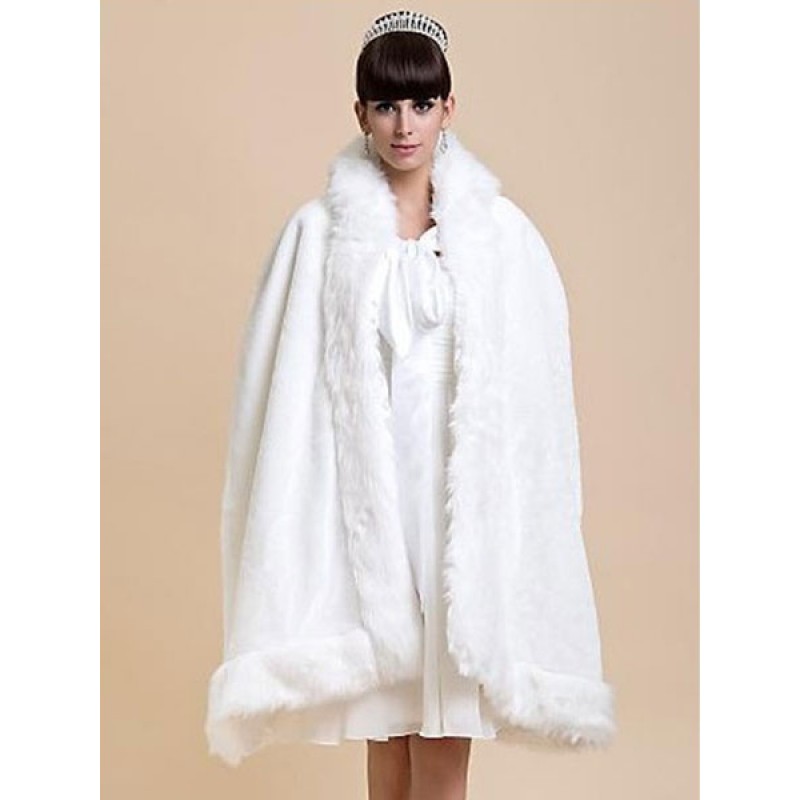 White Cloak Cape Faux Fur Poncho Bridal Winter Outerwear Cape Coat Fall