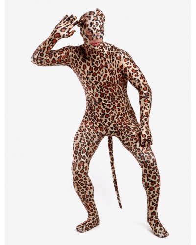 Morph Suit Leopard Style Zentai Suit Lycra Spandex With Eyes  Mouth Opened Bodysuit