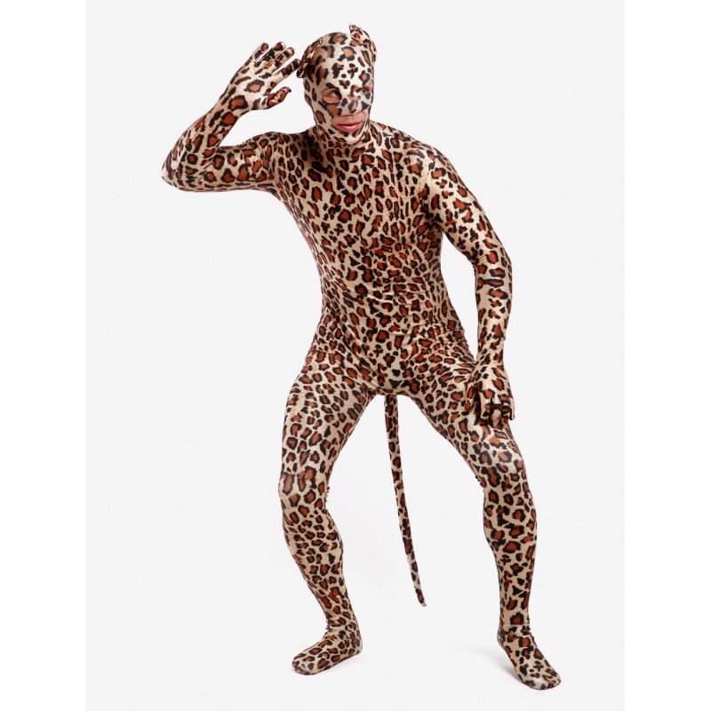 Morph Suit Leopard Style Zentai Suit Lycra Spandex With Eyes  Mouth Opened Bodysuit