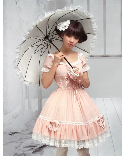 Pink Bow Chiffon Lolita One-Piece Sweet Summer Daily Casual