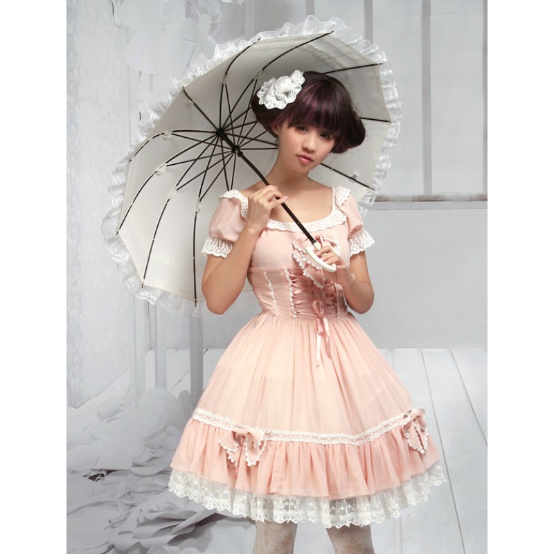 Pink Bow Chiffon Lolita One-Piece Sweet Summer Daily Casual