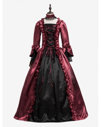 Women Retro Costume Halloween Victorian Dresses Vintage Long Sleeve Ball Gowns Sets Victorian Era