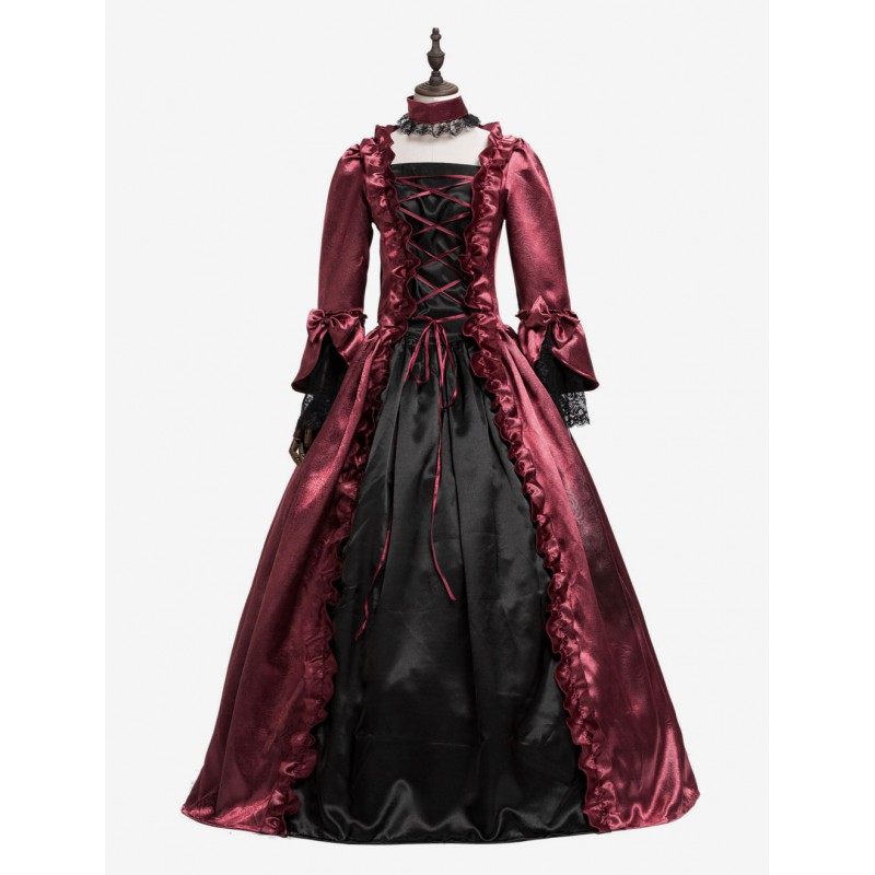 Women Retro Costume Halloween Victorian Dresses Vintage Long Sleeve Ball Gowns Sets Victorian Era