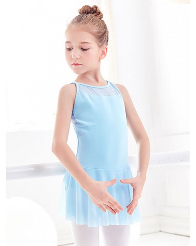 Women Ballet Dance Costumes Light Sky Blue 's Kid's Ballerina Pleated Criss-Cross Artwork Backless Lycra Spandex Dress Dancing Wear Tunic Elegant Art Deco/Retro