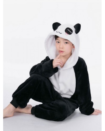 Onesie Kigurumi Pajamas For Kids Polyester Black White Two Tone Panda Pajamas Costume Spring Fall Halloween